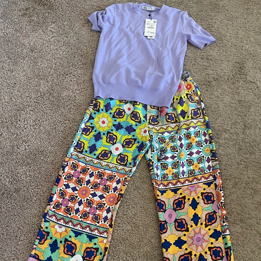 Zara silk pants and sweater